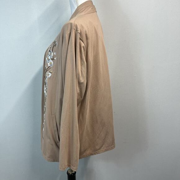 Bob Mackie 2pc Twinset size Large Brown Khaki Stretch Jersey Floral Embroidery - Picture 7 of 9